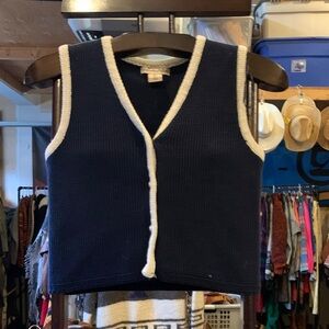 Navy Blue Knit Vest with White Trim